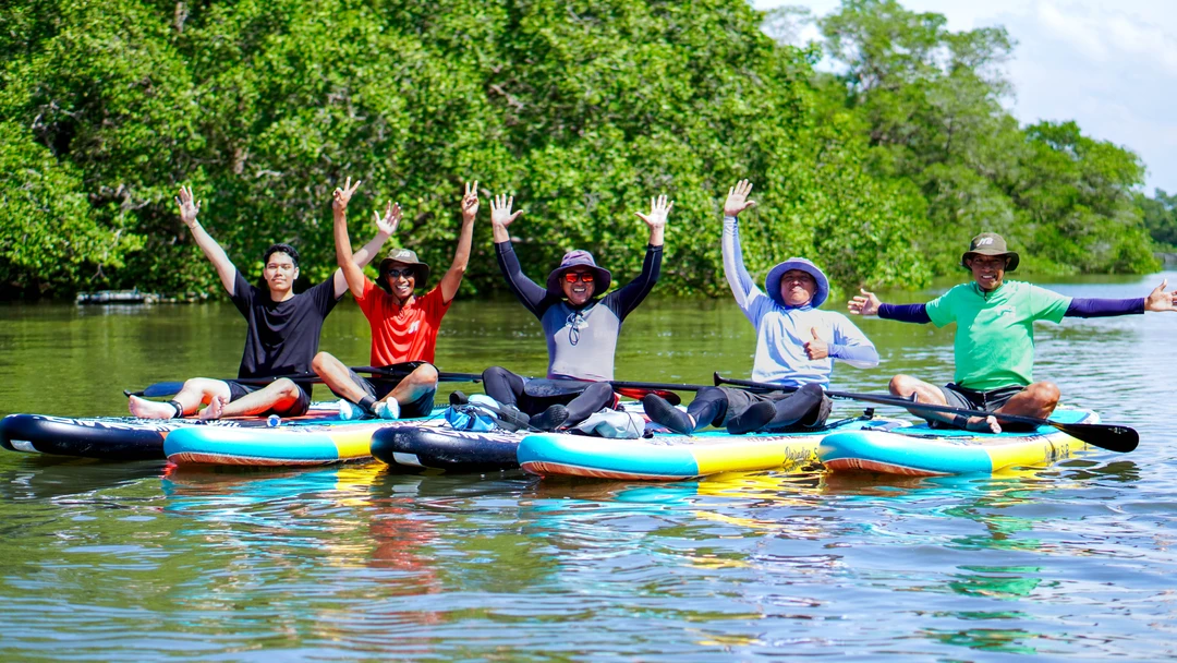 Bali mangrove SUP group experience with Kura-Kura Bus guide