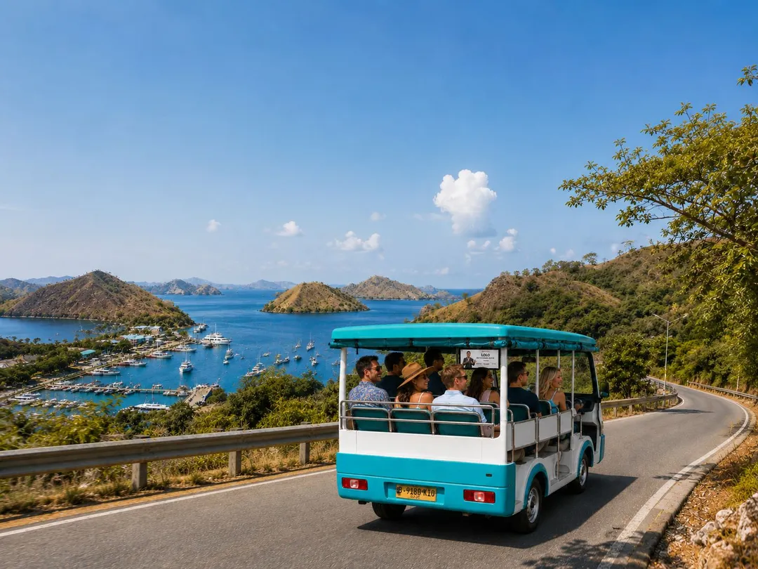 Guests enjoy a scenic buggy ride overlooking Labuan Bajo harbor, combining coastal views with local urban discovery.jpeg